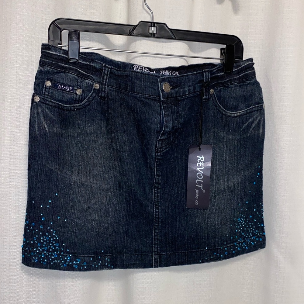 Vintage Revolt denim skirt with rhinestones